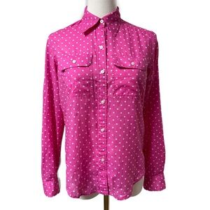 {Ralph Lauren} Petite Long Sleeve Button Down Polka Dot Shirt Blouse Top